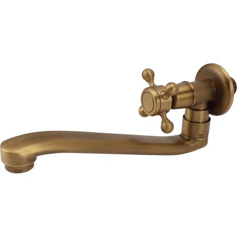 Robinet de jardin ancien avec bec allongé, en cuivre antigel, fixation murale, robinet d'eau froide simple pour le lavage, bec rond (1/5)