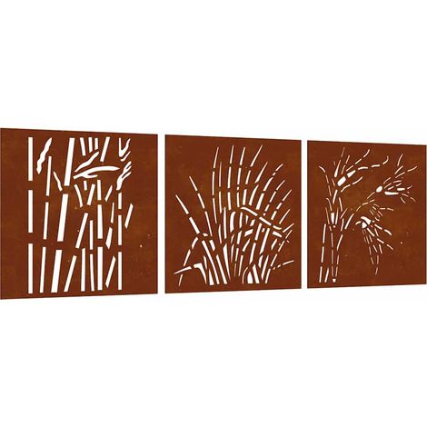 Décorations murales jardin 3 pcs 55x55 cm design d'herbe