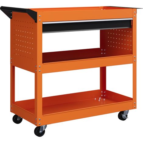 Carrello Porta Attrezzi con Manico Laterale 3 Ripiani e Cassetto 82x35x76 cm in Acciaio Arancione (1/5)