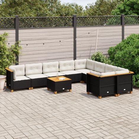 vidaXL Salon de jardin 10 pcs avec coussins noir résine tressée (1/5)