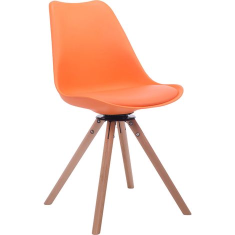 Chaise de salle à manger x1 chaise visiteur assise pivotant à 360° en plastique et PVC orange piètement en bois rond clair 100008486 (1/3)