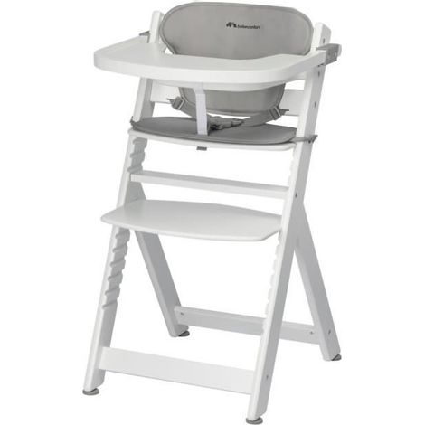 BEBECONFORT TIMBA + coussin Chaise haute bébé, Chaise bois évolutive, de 6 mois a 99 ans, Chaise White et coussin gray (1/5)