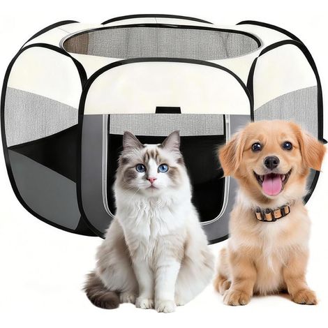 Parc portable pour chiot - Gris - 110 x 110 x 60 cm - Pliable - Enclos pour chat - Appartement - Tissu Oxford imperméable - Cage pour chien et chat (1/5)
