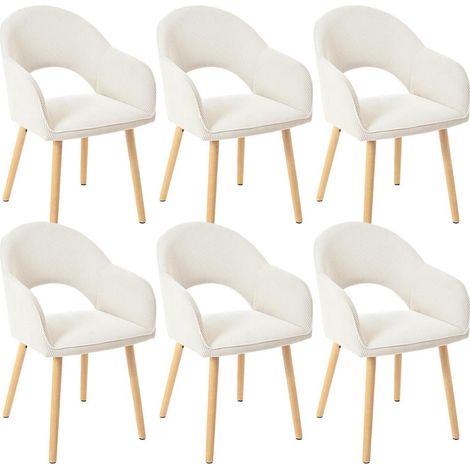 Lot de 6 chaises de salle à manger en velours côtelé beige avec accoudoirs et pieds en bois (1/5)