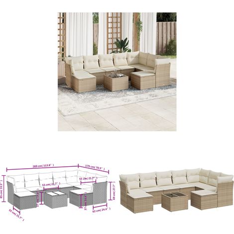 10-tlg. Garten-Sofagarnitur mit Kissen Beige Poly Rattan - Gartenmöbel - PE-Rattan Möbel - Outdoor Sofa Set - Lounge Set - Esstisch - Home & Living (1/3)