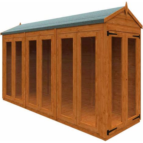 12x4 Flex Apex Full Pane Summerhouse 12mm Flex - L353.8 x W115 x H219.2 cm - Solid Wood/Softwood/Pine - Burnt Orange