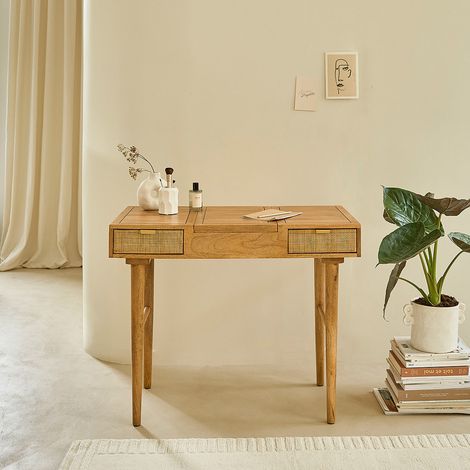 Bureau en manguier massif et cannage (1/5)