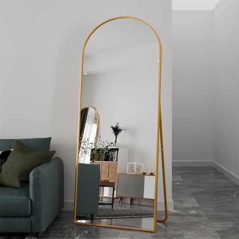Standspiegel 180x80 cm – bogenförmiger Standspiegel oder Wandspiegel mit Metallrahmen für Wohnzimmer, Schlafzimmer oder Badezimmer – Goldfarben