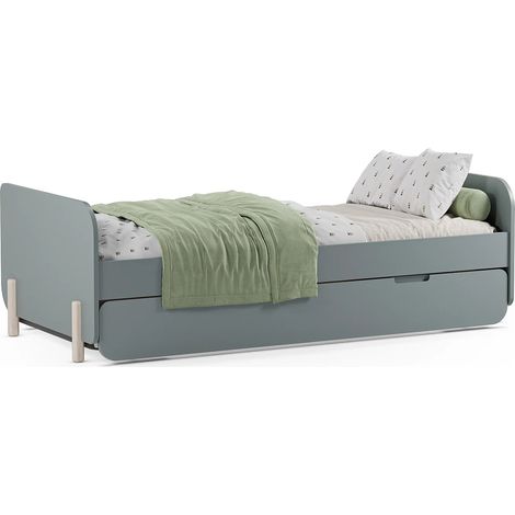Lit gigogne 2 x 90 x 190 cm - MDF et pin - Vert sauge et naturel clair - TALUDO (1/5)