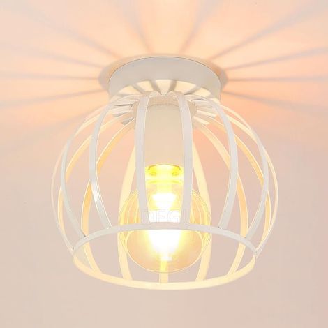 Vintage Plafonnier Industriel en Métal Cage Suspensions Lustres Abat-Jour Géométrique Design Luminaire E27 Lampe de Plafond pour Chambre Café Restaurent Entrée Couloir, 20 CM, Blanc (1/5)
