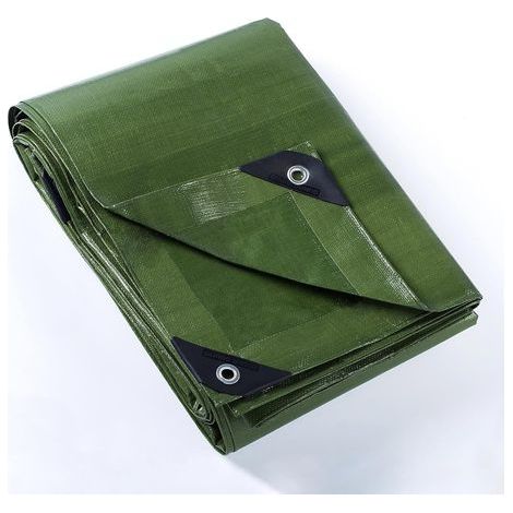 Lona protectora, lona impermeable de 2x2 m de color verde y 160 g/m², lona de polietileno resistente a los rayos UV con ojales. (1/2)