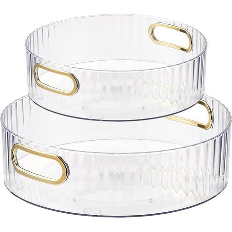 2 Pezzi Piatto Girevole, Portaspezie Multifunzione 360°, Organizzatore da Cucina, Supporto Rotante a 360° per Bagno, Porta Barattoli e Spezie, Bianco (1/5)