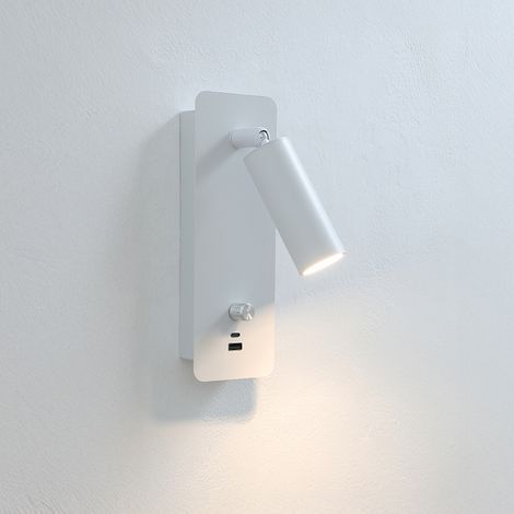 AMXCNOY Lumière murale LED, rotation 350°, réglage de la luminosité, avec port USB Type-C, 8W 3000K, lampe de chevet de style minimaliste, décoration chambre, blanc (1/5)
