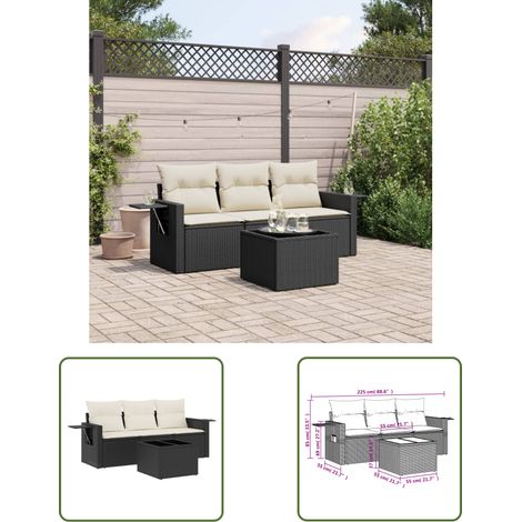 The Living Store 4-tlg. Garten-Sofagarnitur mit Kissen Schwarz Poly Rattan - Gartenmöbel - PE-Rattan Möbel - Outdoor Lounge Set - Sofasatz - Balkonmöbel (1/3)