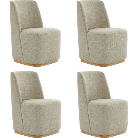 Lot De 4 Chaises De Salle À Manger Rembourrées À Roulettes, En Tissu Certifié FSC, Fausse Angora Pour Salle De Lecture, Salle D'Attente, Cuisine-Beige (1/5)