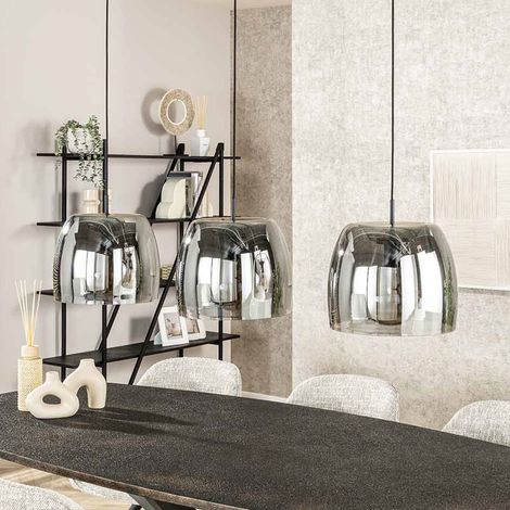 Suspension 3 lampes 145x35x150 cm en verre chromé