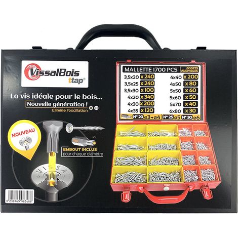 Coffret vis TTAP bois + embouts 1700 pièces - Vissal