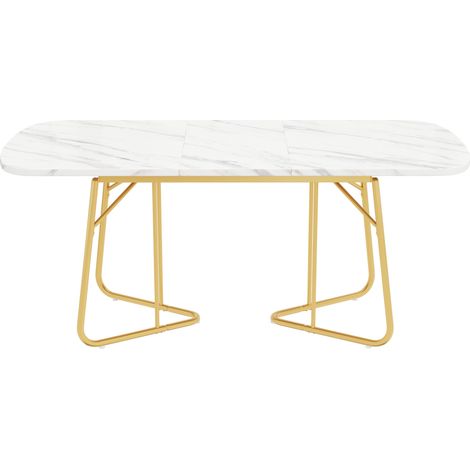 Tavolo da pranzo allungabile bianco effetto marmo con gambe in metallo dorato 140/180x80 cm (1/5)