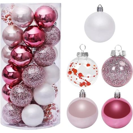 Boules de Noël or rose 6 cm, lot de 30 boules de Noël en plastique, décorations à suspendre (1/5)