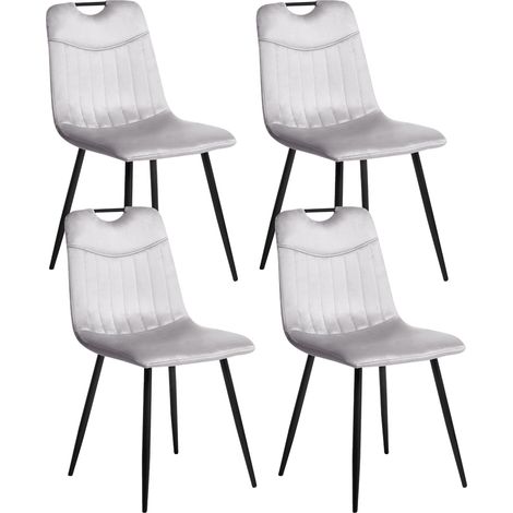 Conjunto de 4 sillas de comedor modernas de terciopelo con patas de hierro negras con recubrimiento en polvo gris claro Argyle