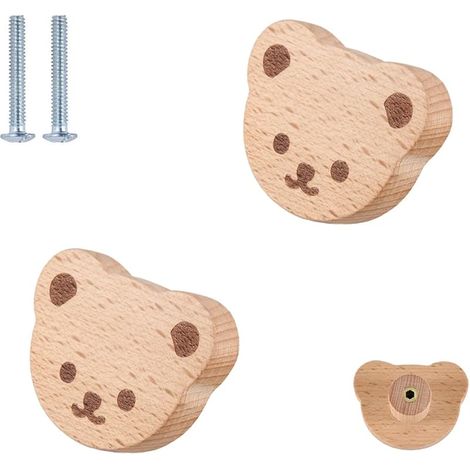 Lot de 2 Boutons d'armoire en Bois Animaux Décoratifs en Bois,commode, Tirant, Bois, Boutons de Meubles, Chambre D'enfant, Poignées de Tiroir Pour la Décoration (1/5)