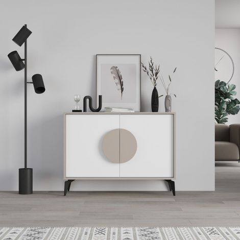 Moderne Kommode Gora 110x35.6x82 cm in Hellbraun mit weißen Türen