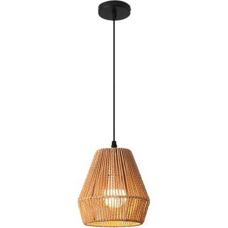 Suspension tissée à la main - avec cordon réglable, idéale pour les salons, salles à manger, cuisines et chambres de style campagnard - marron. (1/5)
