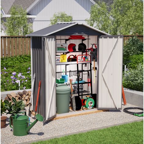 Cobertizo de jardín (154x83x180 cm), con ventilación, puerta con cierre, chapa galvanizada, gris (1/5)