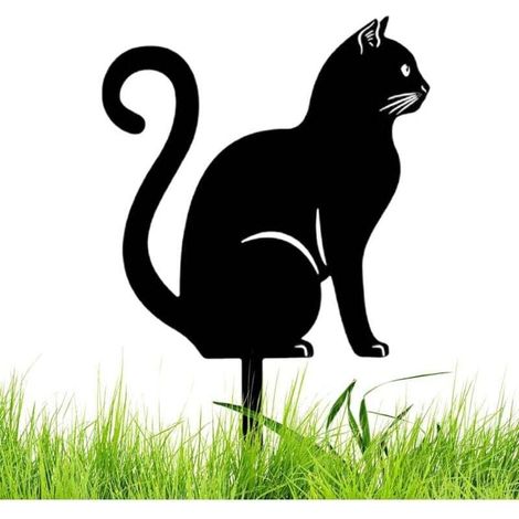 Statue De Chat En Métal Mignon 26cm Piquet De Jardin Noir Ornement Extérieur Pour Pelouse