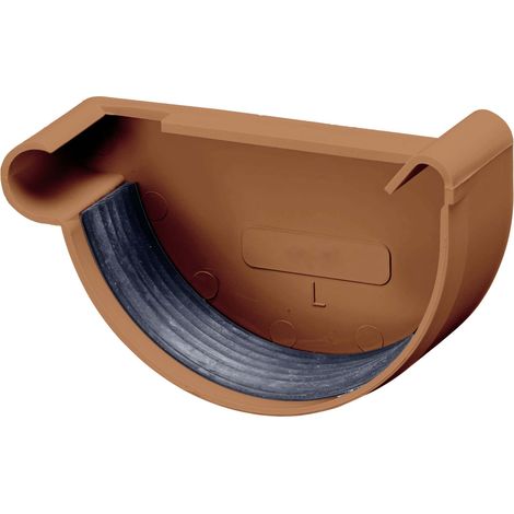 INEFA Dachrinnen Endstück halbrund, PVC Dachrinnenzubehör, einfache Steckmontage, Made in Germany - NW125 / 125mm, links Braun