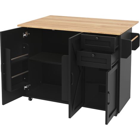Isola da cucina pieghevole con contenitori, MDF e metallo, nero (1/5)