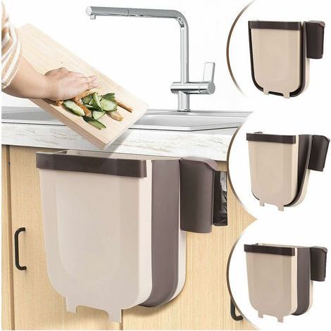 Tigrezy Poubelle à suspendre pour cuisine ou salle de bain avec porte-sac poubelle pour cuisine, cabinet et porte – 9 L (1/3)
