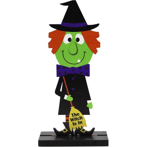 Décoration En Bois Halloween - Sorcière - Pour Table De Fête Ou Bureau - 1 Pièce (1/5)