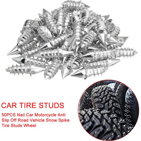 50 rivets de pneu antidérapants pour la glace et la neige, pour voiture, moto et tout-terrain. Vis à tête plate pour pneus de roue. (1/4)