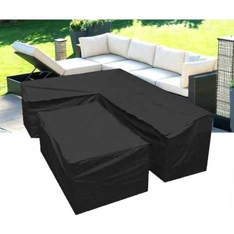 Housse de canapé de Jardin en Forme de L - Housse de Protection Salon de Jardin en Forme de L avec Cordons de Serrage en Bas,210D bache Salon de Jardin en Forme de L(L Forme 215x215x87cm+ Rectangulair (1/5)