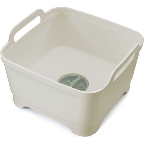 Bac à vaisselle, Bassine Plastique Evier avec poignées et bouchon de vidange, 9 litres - pierre/vert (1/5)