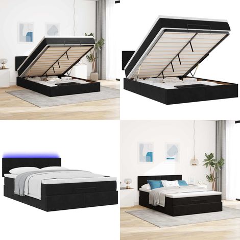 vidaXL Cadre de lit ottoman avec matelas noir 140x190 cm velours (1/5)