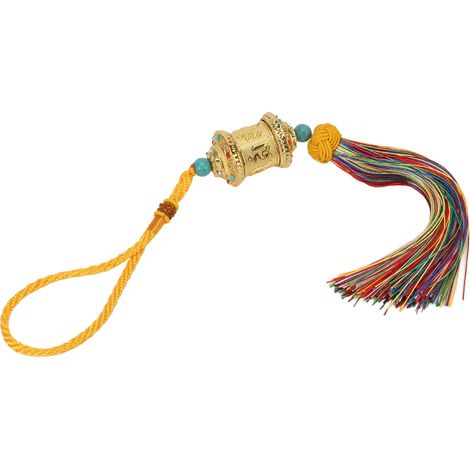 Roues de prières pour voiture - Moulin à prières doré avec franges - Décoration auto bouddhiste et pendentif chance (1/5)