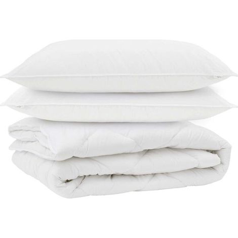 Housse de couette et taie d'oreiller toutes saisons, ensemble 3 pièces, microfibre blanche. (1/5)