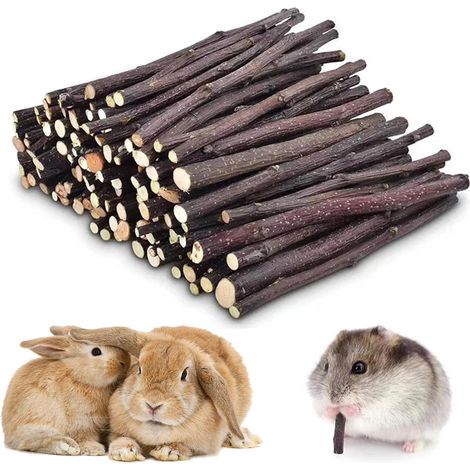 Rabbit Chew Toys, Indoor Dwarf Rabbit Toy, Toys for Rabbits, Hamster Toy, Apple Wood Chew Sticks, Molar Branch, Hamster (100g) (1/5)