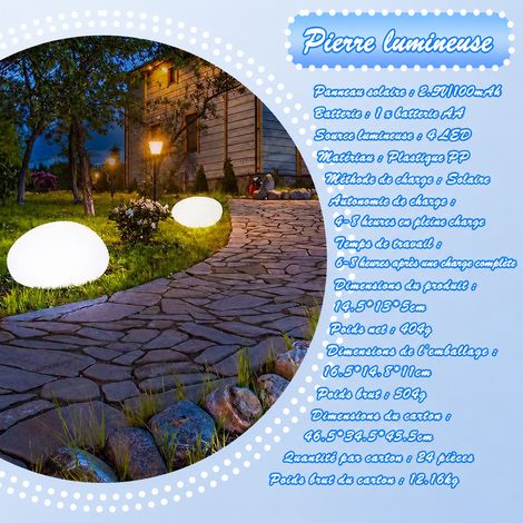 Lampe solaire galet pierre éclairage extérieur LED lumière blanche réf 2745 14,5 × 13 × 8 cm 500 g – Livraison gratuite