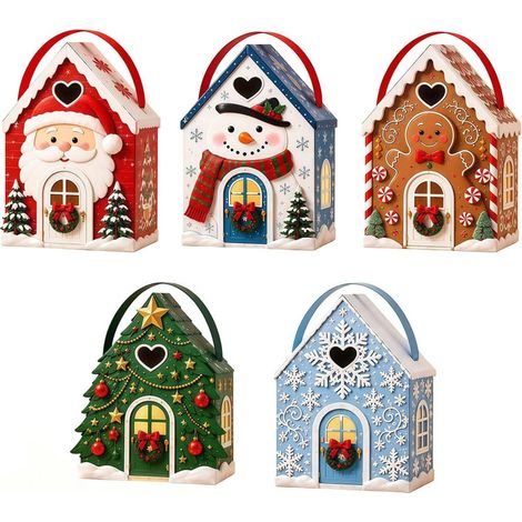 Irovami Boîte cadeau de bonbons et biscuits de style cottage champêtre de Noël, colorée (1/5)