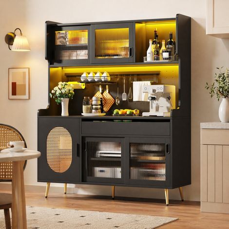 Credenza mobile cucina con LED MDF 145x39x171 cm OKMYHOME