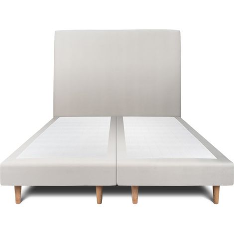 Lit 180x200cm avec tête de lit tapissier velours et double sommier tapissier gris clair Hauteur totale : 29cm (1/5)