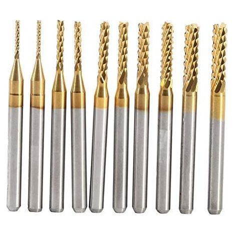 Juego de 10 herramientas de corte y perforación de carburo de titanio para fresadoras CNC, 1,0-3,0 mm (1/5)