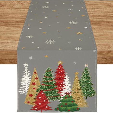 Weihnachtlicher Tischläufer 40x100 cm mit Weihnachtsbäumen & Schneeflocken, Grau