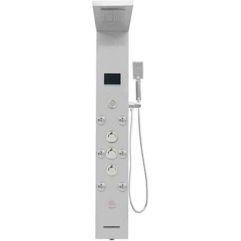 【Chauffage et ventilation】Système de panneau de douche 6-en-1, Affichage LED, acier inoxydable, pomme de douche à effet cascade, pomme de douche de massage réglable, douchette à main et bec de baignoi (1/5)