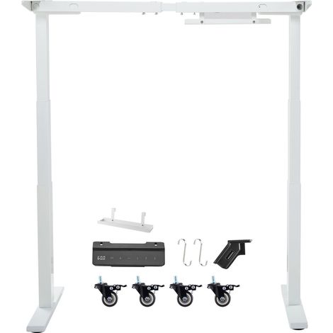 Bureau assis-debout, pieds électriques réglables 100-180 cm, double moteur, 3 mémoires de hauteur, blanc, pour bureau maison. (1/5)