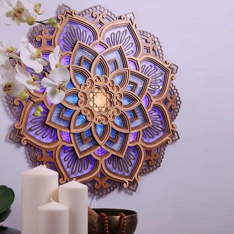 GENERIC-Mandala Yoga Room Night Light, Mandala Applique Murale Multicouche Découpée Au Laser Sculpté Led Élégant Mandala Suspendu Mdf Panneaux Lampe Décoration (Mandala) (1/4)