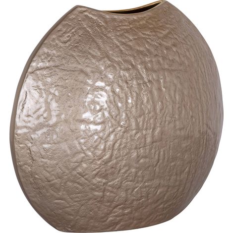 Vase décoratif beige forme ronde en aluminium élégant - beige texturé élégant (1/5)